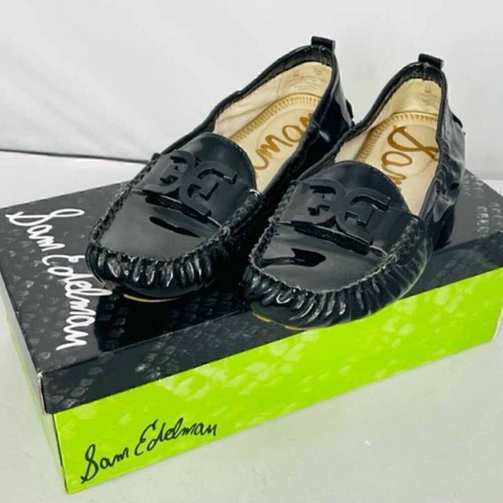 Sam Edelman Farrell Black Patent Leather Driving Moccasin Loafers 6 M Very Good